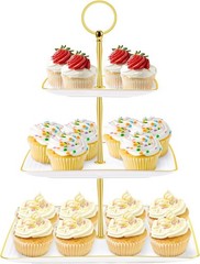 3 Tier Cupcake Stand Tower, Plastic White Cup Cake 10 x 10 x 14 inches