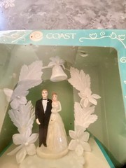 Vintage 1960s 1950s Hand Painted Bride & Groom Wedding Cake Topper NEW in box