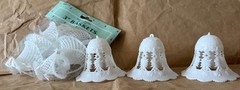 Vtg White Plastic Baskets & Bells, lot of 9, wedding, Christmas, crafting