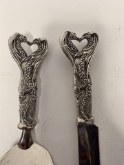 Fellowship Foundry Dragon Hearts Pewter Cake Knife & Server Wedding Set