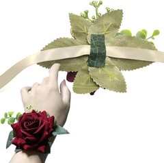 Wedding Prom Corsage and Boutonniere Set, Rose Wrist Corsage Ribbon Bracelet,…
