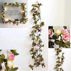 Artificial Rose Flower Vine String Lights,20 White+Pink rose 3 Modes / 20led