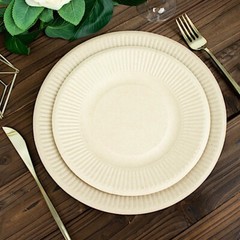 50 Round 8″ NATURAL Bagasse Sustainable Salad PLATES Ribbed Rim Party Events
