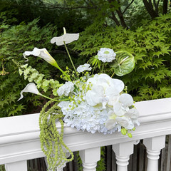 White Green Faux Floral Centerpiece Wedding Table Runner Arrangement Decor