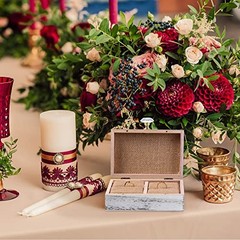 Wedding Ring Bearer Box and The Two Become One Mr. and Mrs. Diamond Ring White