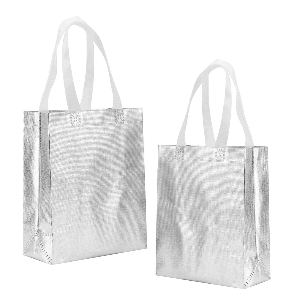 12 Pcs 8x4x10 Inches Reusable Silver Gift Bag Favor Bags for Party Wedding Ch…