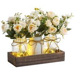 DUOER Centerpieces for Tables Coffee Table Centerpiece Decor with Wood white