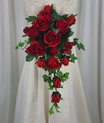 Sweet Roses of Red Cascading Ivy Faux Silk Wedding Bouquet