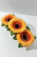 Sunflower Harvest Centerpiece Tabletop Decor 3 Compartments Resin Candle-holder