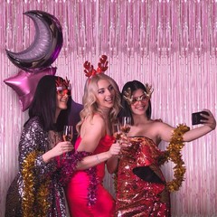 TenLaitech Curtain Pink Foil Backdrop, 3 PCS 3.3 x 9.9 ft, for Galentines Day…