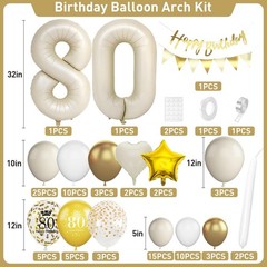 80th Birthday Decorations Sand White Gold,80th Balloon Arch Garland Kit With …
