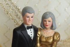 9″ & 5″ Vtg 80s Plastic 50th Anniversary Gold Bakery Crafts Wedding Cake Toppers