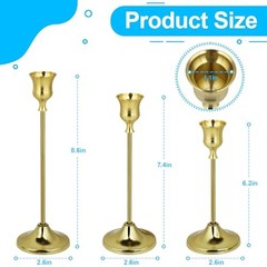 3PCS Candlestick Holders, Brass Gold Taper Candle Holders, Metal Vintage