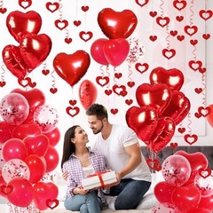 Red Heart Balloons Set, 30Pcs Heart Shaped Balloons and 50Pcs Red Hanging