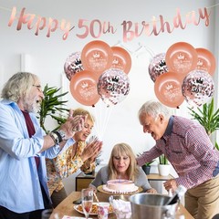 12 PCS Happy 50th Birthday Banner, Rose Gold 50th Birthday Banner Bunting wit…