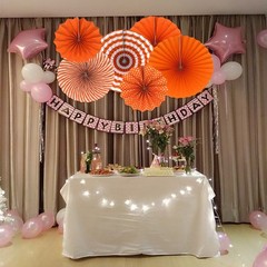 Party Hanging Paper Fans Set, Orange Round Pattern Variety Pack,