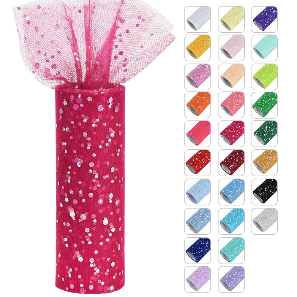 RIBBOOO Rose Red Glitter Tulle Rolls 6 Inch by 10 Yards 10yd, Gold