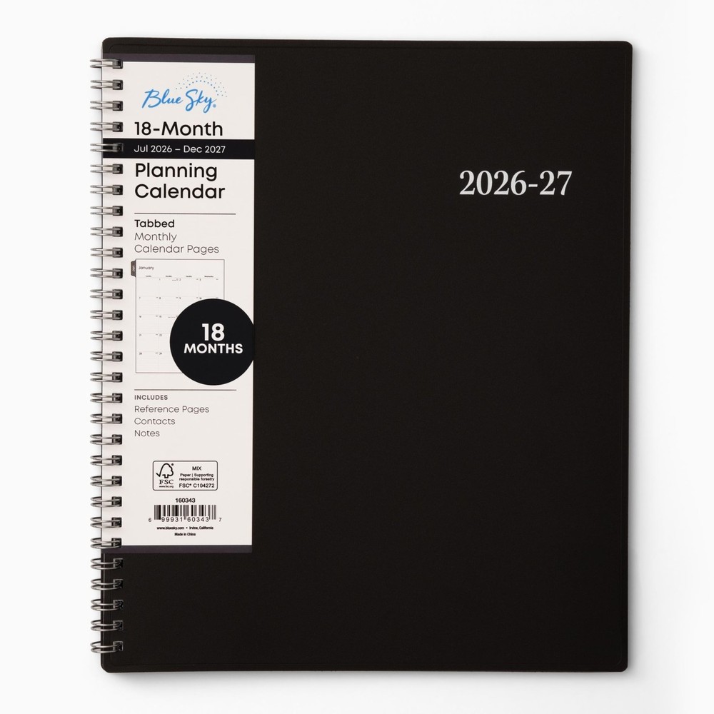 Blue Sky 2027 18 Month Monthly Planner Calendar, July 2026 – December 2027, 8…
