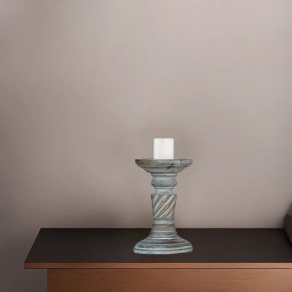 Traditional Antique Dusk Eco-friendly Handmade Mango Wood Pillar Candle Holder