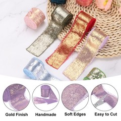 4pcs Chiffon Ribbon, 1″x5 Yard Silk Ribbon, Purple Silver Glitter Fabric Ribbon