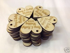 Personalised Engraved Wooden Hearts Present Hangers Wedding Table decor Favours