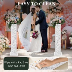 8Pcs Elegant White Flower Columns with LED Lights for Weddings & Events
