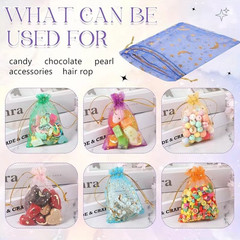 50PCS Moon Stars Drawstring Organza Bags Jewelry Gift Bags Pouches Gold Star Org