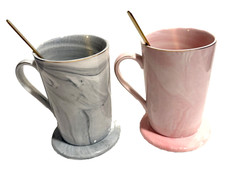Mr&Mrs Ceramic Cup Set Marble design in Grey & Pink 3″ Tall Wedding/Anniversary
