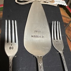 Mud Pie Engraved Just Married Wedding 3-Piece Cake Server & Fork Set Silver
