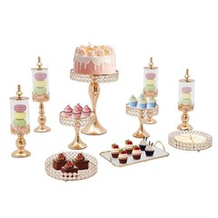 10Pcs Gold Iron Crystal Acrylic Cake Stand Set for Display and Decoration