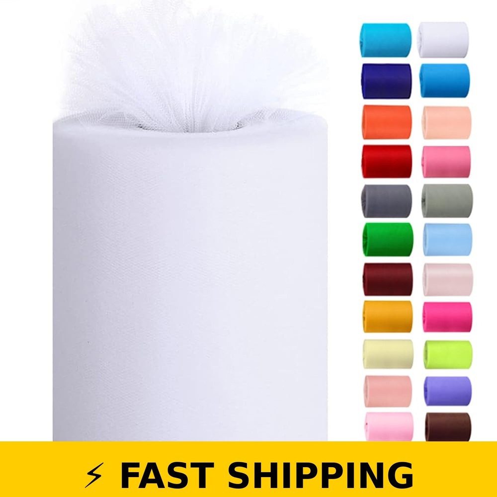 Miegecha 6″ x 100 Yards Tulle Roll – White Fabric for Crafts