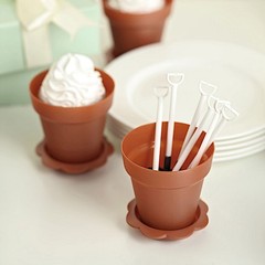 12 TERRACOTTA Mini Flower Pot DESSERT CUPS Lid Shovel Spoon Party Decorations