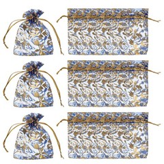 Organza Bags, 100 Pcs 2.8 x 3.5 Inch Gold Rose Mesh Pouch, Sapphire Blue Gold