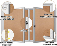 48″X30″ Enclosed Bulletin Board, Outdoor Lockable Weather-Resistant Aluminum Cor