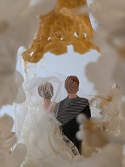 Vintage 1950s Wedding Cake Topper Bride Groom Bell Flower Arch