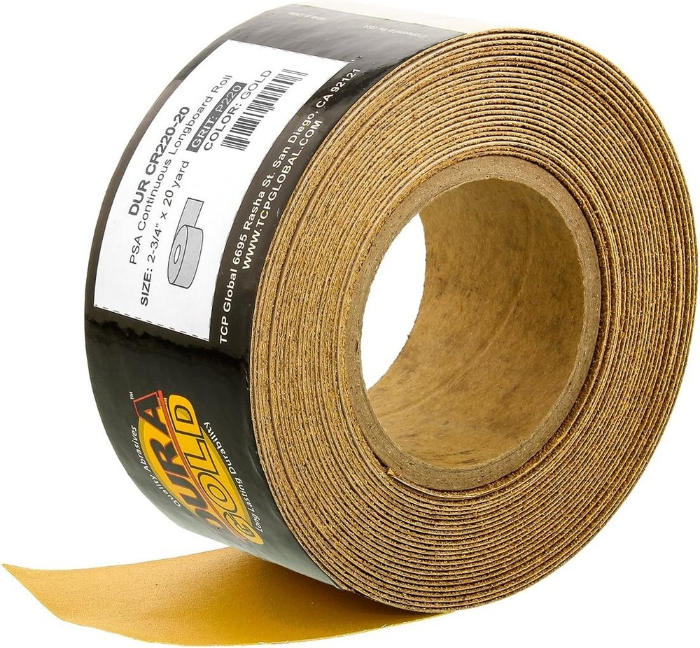 Dura-Gold Premium Gold 220 Grit PSA Longboard Sandpaper, 20 Yard Roll, 2-3/4″ Wi