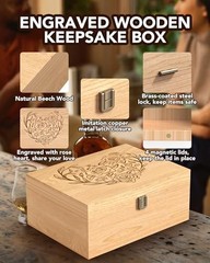Wooden Memory Keepsake Box, Floral Heart Engraved 9.8″L x 7.8″W x 4.1″H Yellow
