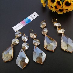 12PCS 120mm Champagne Maple Leaf Pendant GoldRing Crystal Beads Chandelier Decor