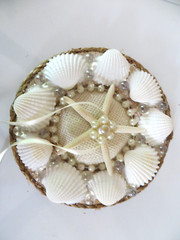 Beach wedding ring bearer pillow_Star fish + seashells_6 1/2 inch round