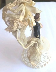 Vintage Wedding Cake Topper Bride Groom Lace Bell Lace