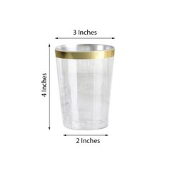 8 oz Disposable CLEAR with Gold Rim PLASTIC CUPS Wedding Party TABLEWARE SALE