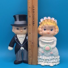 1976 Bride & Groom Wedding Couple Squeak Squeeze Toys Boy & Girl 6” Regent Baby