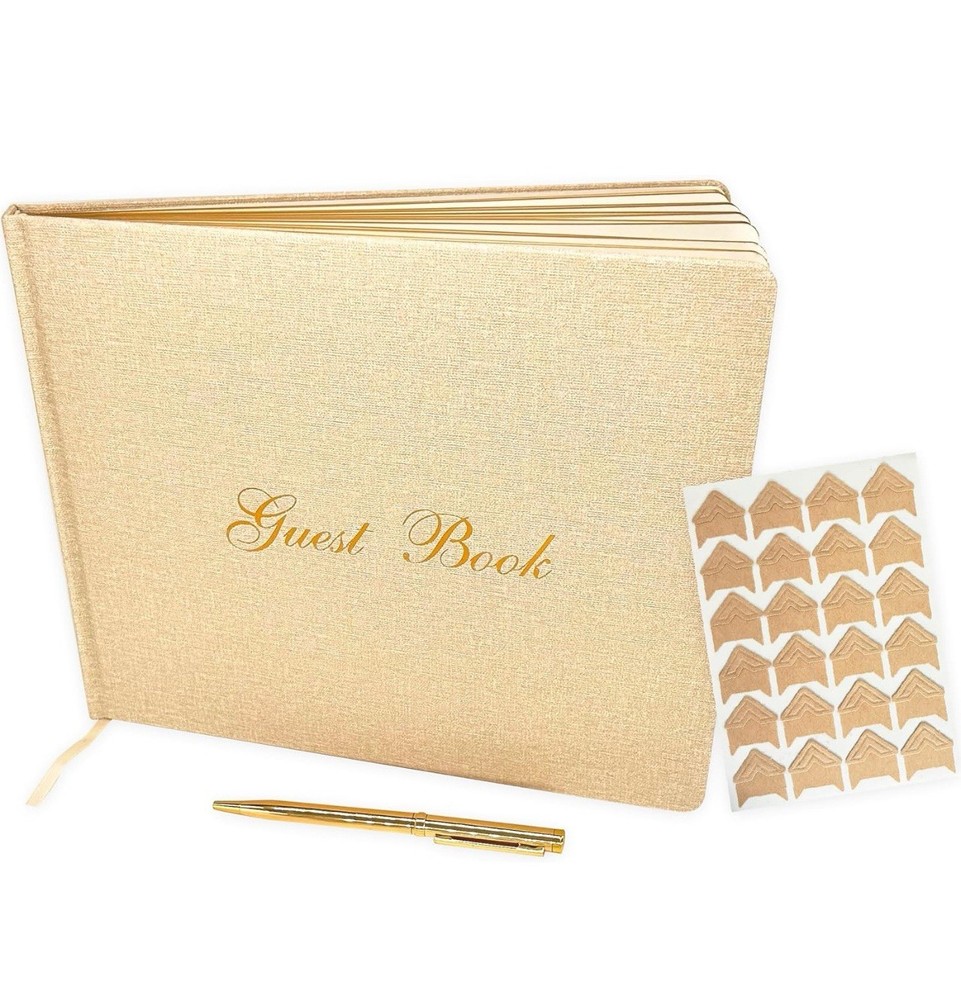 Wedding Engagement Guest Book 7×9” Elegant Gold Photo Album 100 Blank Page