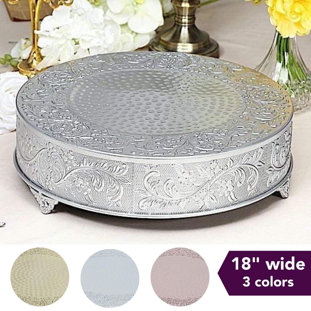 18″ wide Round Floral Embossed Cake Stand Dessert Holder Wedding Centerpieces