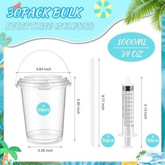 30 Sets 34 oz Drink Buckets with Lids and Straws, Disposable 30 PCS Clear