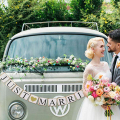JUST Married Banner Car Decorations, Gold Glitter Just Married Sign Garland for