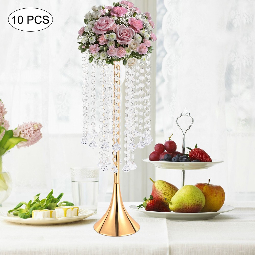 10Pcs Luxurious Acrylic Crystal Flower Stand Wedding Centerpieces on Floor Gold.