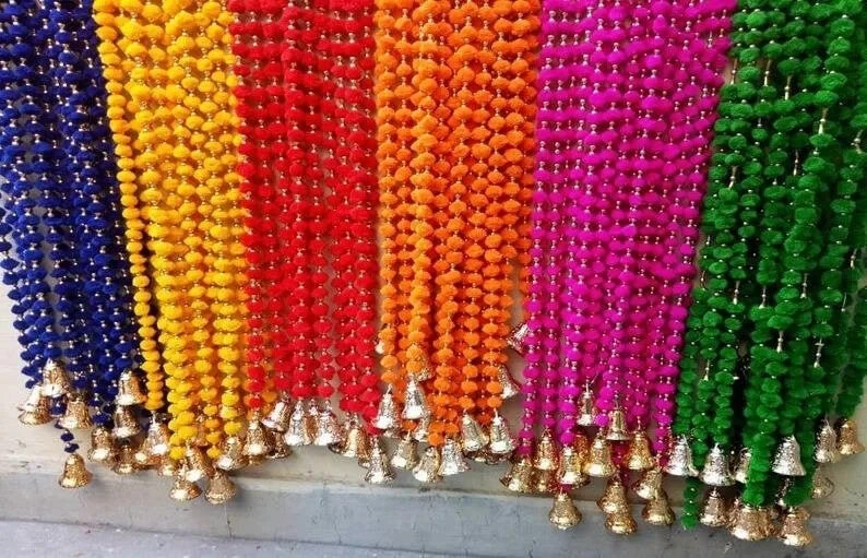 100 PC Multicolor Indian pom pom Christmas Wedding Decoration Mehndi functions