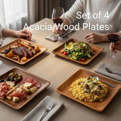 Wrightmart Set Of 4 Acacia Wood Plates 10 Square Dinner Plates Solid