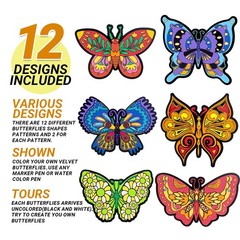 24 Pc Velvet Butterfly Coloring Cards Fuzzy Art Kit Kids Adult Craft Mothers Day